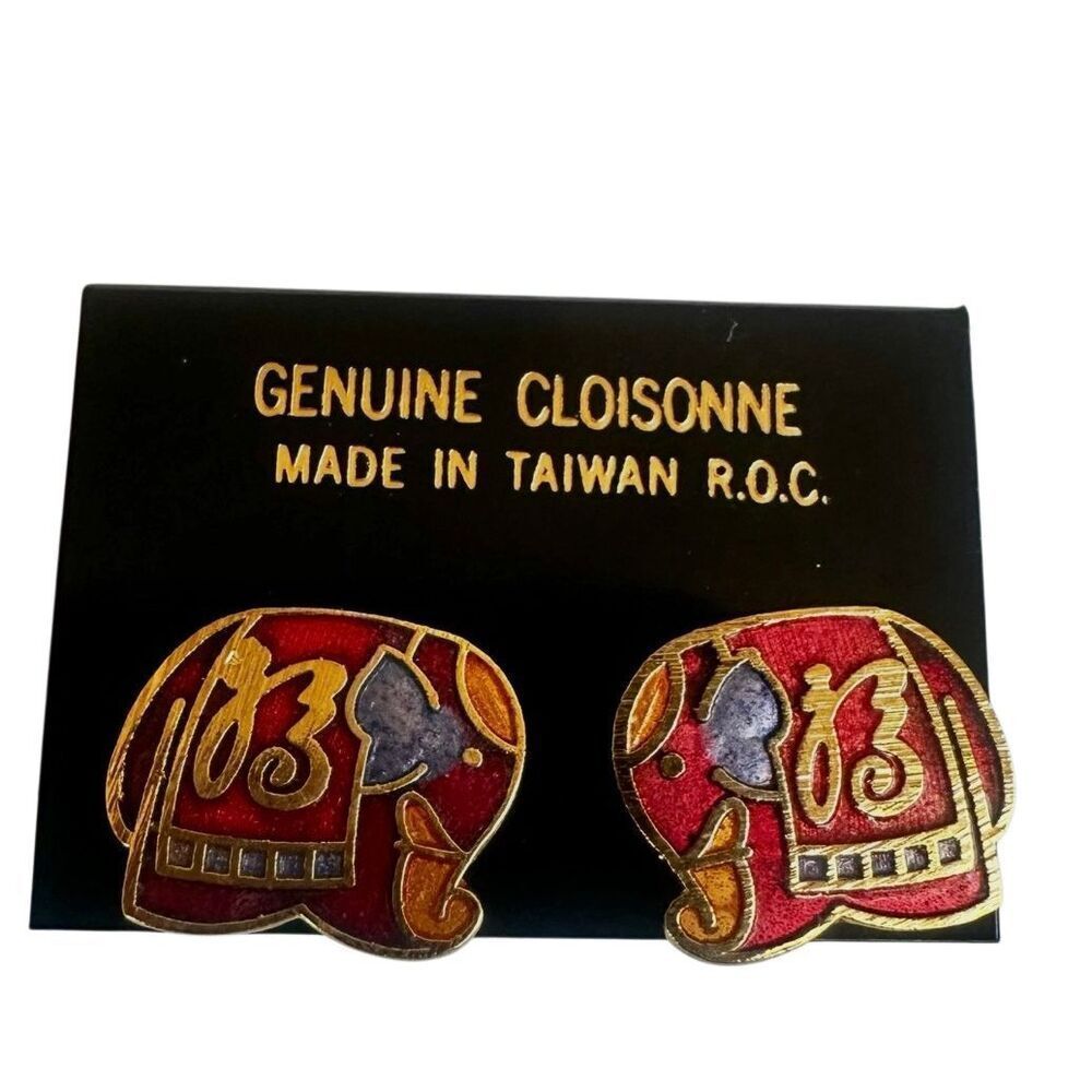 Vintage Cloisonné Elephant Stud Earrings